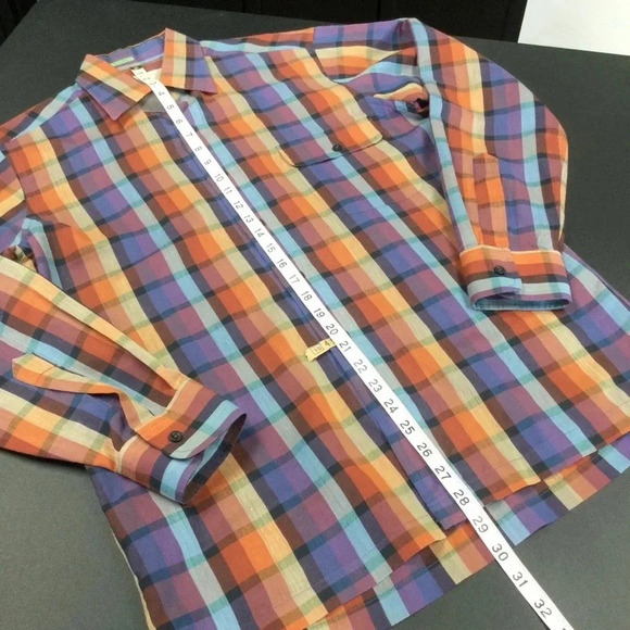 Vintage Men's Countess Mara Plaid Shirt Orange Purple Size Medium 18.5 - Picture 4 of 11